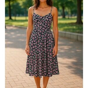 Banana Republic Women's Midi Dress Multicolor Sz 2 Floral Lined Adjustable Strap